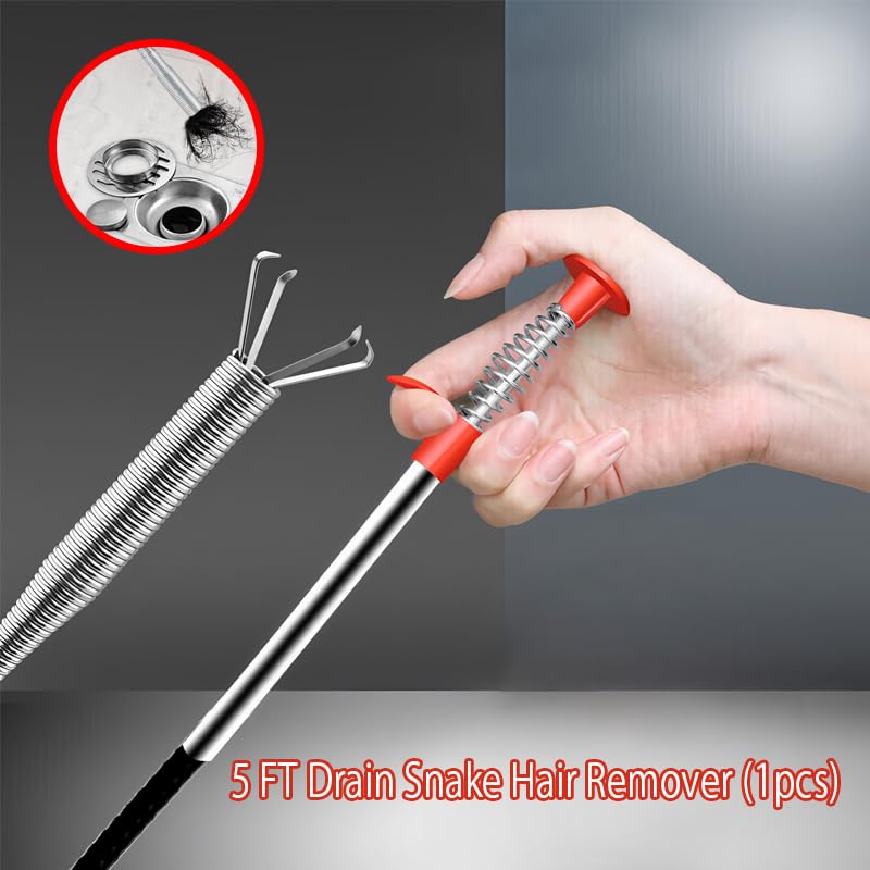 Drain Clog Remover (5pcs)＆Drain Auger 32 FT (1pcs)＆Drain Snake Hair Remover (1pcs),Toilet Plumbing Snake Set for Toilet Sewer Shower Kitchen Bathroom Tub Clogged Drains Opener Cleaning Tool - color: Set 32.8FT