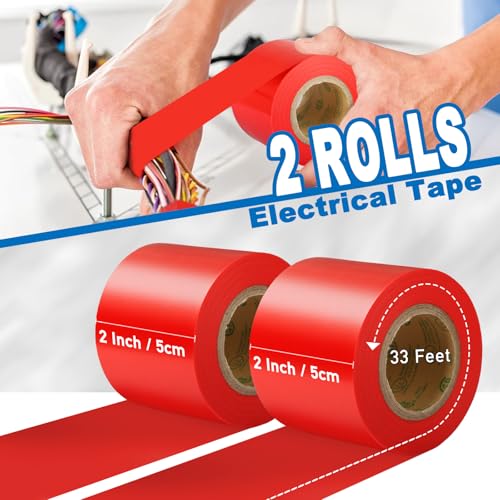 Electrical Tape Red, 2 in X 33FT, UL Approved Industrial Grade Waterproof High Temperature Electrical Tape, Multipurpose Insulating Wire Wrapping (2 Packs) - color: Red