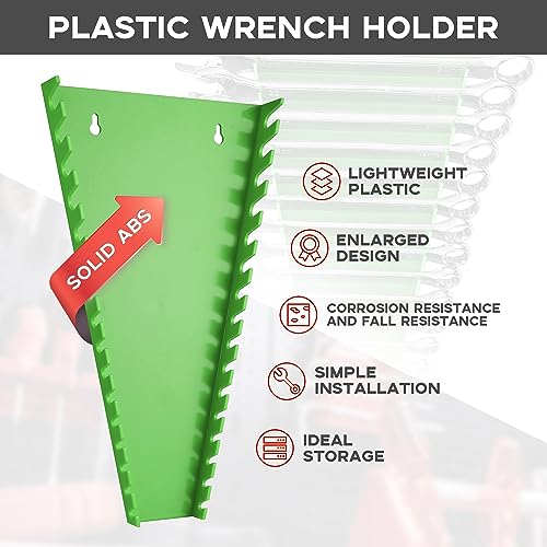 Reniteco Plastic Wrench Organizer, Premium High-density Wrench Holder, Large Wrench Racks for Wall and Tool Box, 64 Slots Fit SAE&Metric Wrench Tray(4Green) - color: Green, size: 4PC