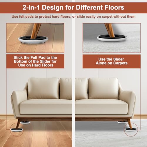 Furniture Sliders for Hardwood Floors - Multi-Surface Moving Sliders - size: 4.3in Round 8+16Pack