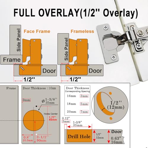 BESTEEL 4 Pack 1/2 inch Overlay Soft Close Cabinet Door Hinges for Kitchen Cabinet Hinge, 100 Degree Opening Angel, Stainless Concealed Kitchen Cabinets Hinge Self Closing with Mounting Screws &Manual - size: 4 PCS