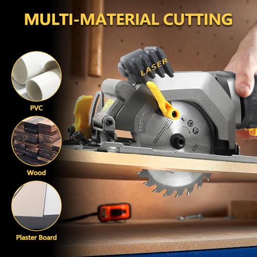 Mini Circular Saw,NEWONE 4.5Amp Electric Circular Saw with 6 Saw Blades,3500RPM,Max Cutting Depth 1-11/16"(90°), 1-1/8"(45°),Circular Saw With Laser for Wood, Soft Metal, Tile and Plastic Cuts