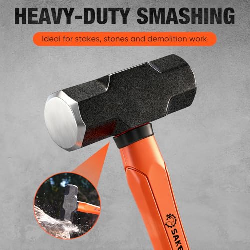 Saker 6-Piece Hammer Set, 3lb Sledge Hammer,16oz Rubber Mallet, 16oz Ball Peen Hammer & Claw Hammer, 14oz Double-Faced Mallet, 7oz Cross Peen Hammer for Home Repair & DIY Projects - size: 6 Piece