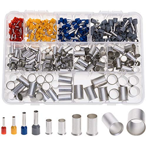 10-Sizes 16 14 12 10 8 6 4 2 1/0 2/0 Gauge Copper Wire Ferrules Assortment Kit Matte Tin Plating Pin Ferrules(390PCS KIT)
