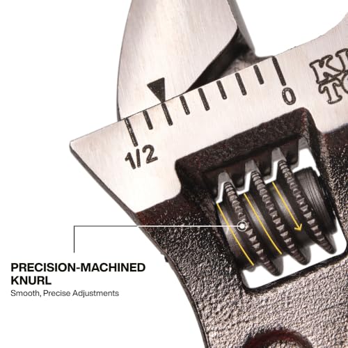 KLEIN TOOLS D506-4 Precision Adjustable Wrench, 4-Inch, Precision Machined, Small Adjustable Wrench, Ergonomic I-Beam Handle, Laser-Etched SAE and Metric Markings - style: Dipped Handle, 4-Inch