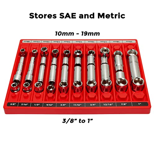 TOOL SORTER SOCKET ORGANIZER (RED) | Reduce Frustration, Save time| Easy-to-Read Labels | Metric & SAE | Professional Quality Tool Organizer | Made in USA