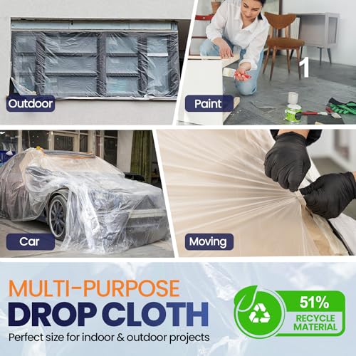1 Pack 12 x 9 ft Extra Large Plastic Drop Cloth for Painting - size: 1 Sheet-1mil