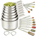 EWFEN Measuring Cups and Spoons Set, 7 Stainless Steel Nesting Measuring Cups & 7 Spoons, 5 Mini Measuring Spoons &1 Leveler, Kitchen Gadgets for Cooking & Baking, Square - color: Square Spoons