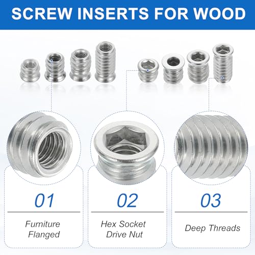 MECCANIXITY 6Pcs Threaded Inserts Nuts, M8x17mm Hex Socket Drive Nut Inserts for Wood - 304 Stainless Steel Screws Furniture Screw in Nuts Bolt Fastener Connector Wood - size: M8x17mm