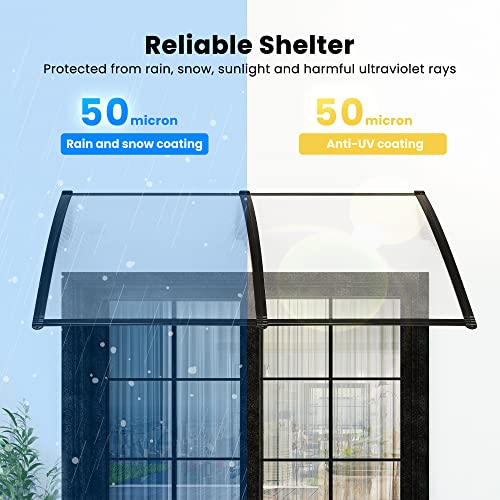 VIVOHOME Polycarbonate Window Door Awning Transparent 38 Inch x 115 Inch - color: Transparent, size: 38 Inch x 115 Inch