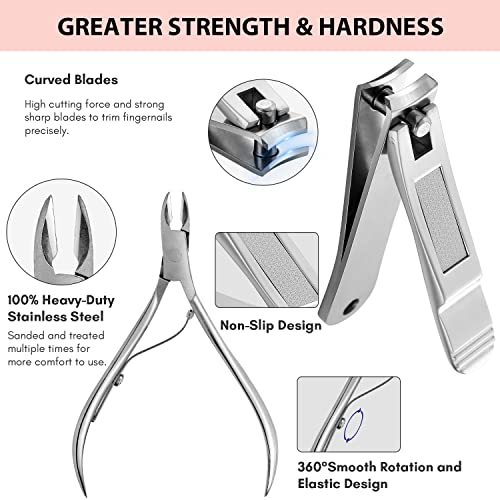 FAMILIFE Stainless Steel Manicure Set 11-in-1 Professional Nail Clipper Kit | Portable Leather Travel Case, Pedicure & Grooming Tools for Fingernails & Toenails, Luxury Gifts Set for Men & Women, Pink - color: Pink