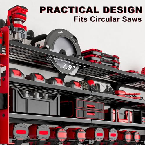 Power Tool Organizer Wall Mount, 12-Drill 4-Tier Charging Station, Red - color: Red