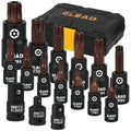 16-Piece Torx Bit Socket Set - Premium S2 Steel European Style T8-T60 with Socket Adapters, Star Bit Socket Set 1/4”, 3/8” and 1/2” Drive | Professional Mechanic Garage Tools - style: Torx