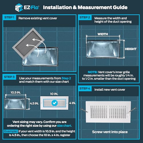 EZ-FLO 10 x 4 Inch (Duct Opening) Air Vent Cover for Wall or Ceiling, Two-Way Ventilation Register, Solid Steel HVAC Register Cover, White, 61609 - size: 10 in. x 4 in.