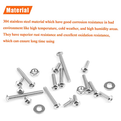 HELIFOUNER 250 Pieces #4-40 x 3/16" 1/4" 5/16" 3/8" 1/2" 5/8" 3/4" 1", Button Head Socket Cap Screws Bolts Washers Nuts Kit, Coarse Thread, Fully Machine Threaded, 304 Stainless Steel - size: #4-40, style: Button Head
