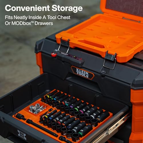 Klein Tools 65148HD KNECT Deep-Well and Shallow Impact Socket Set, 3/8-Inch Drive, SAE and Metric, 44-Piece Tool Set, Impact Driver, Swivel Adapter, Wrench Extensions, Removable Socket Organizer - style: 44-Piece Metric & SAE Set