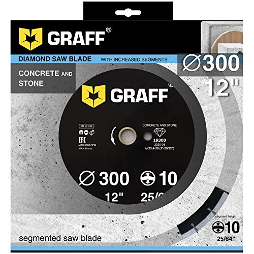 12 Inch Diamond Blade for Angle Grinder — Diamond Cutting Wheel for Cutting Stone, Marble, Granite, Brick, Masonry, Paving Flag, Concrete — Diamond Saw Blades Segment Height 0.394” (10 mm) — GRAFF - size: Ø 12 Inch Segment, style: Diamond Segment Blades