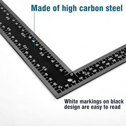 Professional 8x12 Inch Carpenter Square - Heavy-Duty Carbon Steel Framing Tool with Dual-Scale (Imperial/Metric), Rust-Resistant Right Angle Ruler for Carpentry, Roofing & Layouts - color: Black