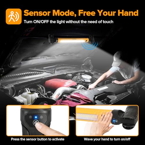 LUTEC 2 Pack 3000LM LED Work Light, 5200mAh Rechargeable Magnetic Under Hood Work Light Bar with Motion Sensor, Cordless Portable Mechanic Light for Car Repairing/Inspection/Garage/Emergency-Yellow
