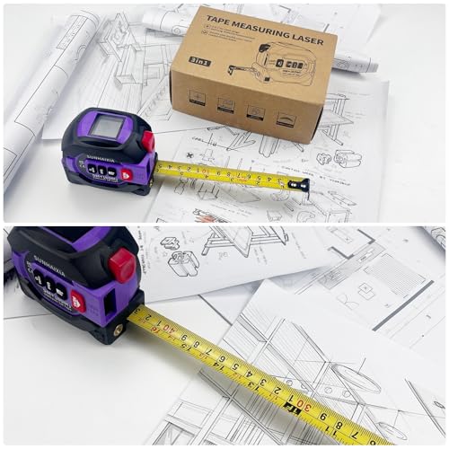 3 in 1 Digital Laser Tape Measure 197ft/60m Laser Distance Meter LCD - color: Purple-196ft