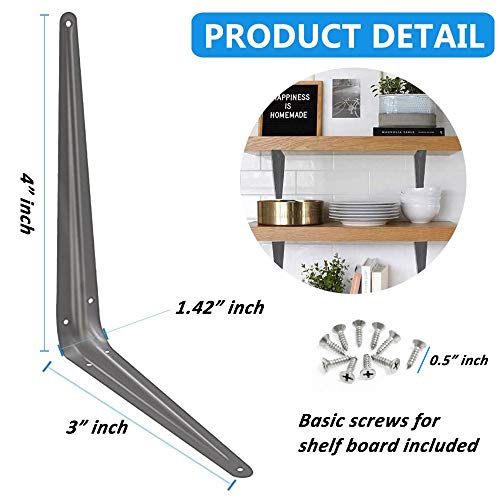 Metal 3" x 4" inch Wall Corner Angle Shelving Shelf Brackets, Grey, Pack of 20 - size: 3" x 4" inch