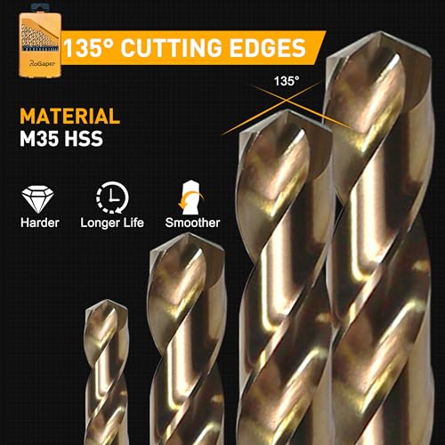13Pcs Cobalt Drill Bit Set, M35 HSS Jobber Length Drill Bit for Hardened Metal, Cast Iron, Stainless Steel, Plastic, and Wood, 1/16" - 1/4" - style: 13PCS