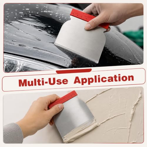 TIESOME 4Pcs Stainless Steel Metal Putty Knife Scraper Set, 4 Sizes Multipurpose Body Filler Spreader for Applying Glaze, Plaster, Cement, Paint, and Wall Decoration Hand Tools