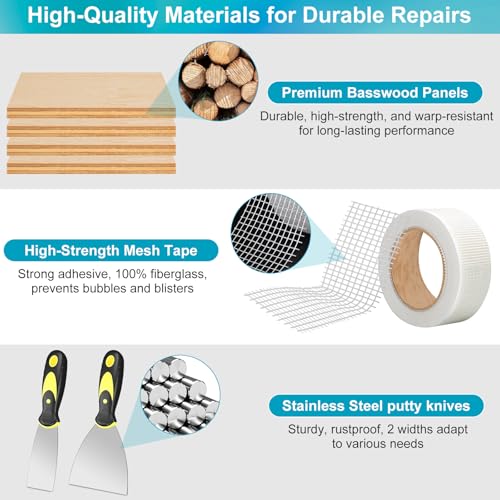 Drywall Repair Kit with 12"x12" Dry Wall Repair Panel, 33-in-One Drywall Patch Kit Wall Patch Repair Kit with Spackle, Mesh Tape, Putty Knives & Sanding Block for Wall Surface Ceiling Large Hole Fill - style: 1 Bottle Wall Repair Agent
