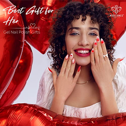 modelones Fall Gel Nail Polish Set, 6 Colors Red White Gold Silver Giltter - color: A A3 White Red