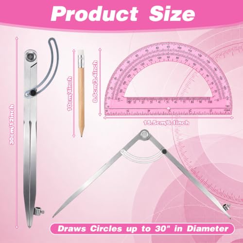 12 Inch Professional Compass for Woodworking with Wing & Protractor, Pink - color: Pink, size: 12 Inch