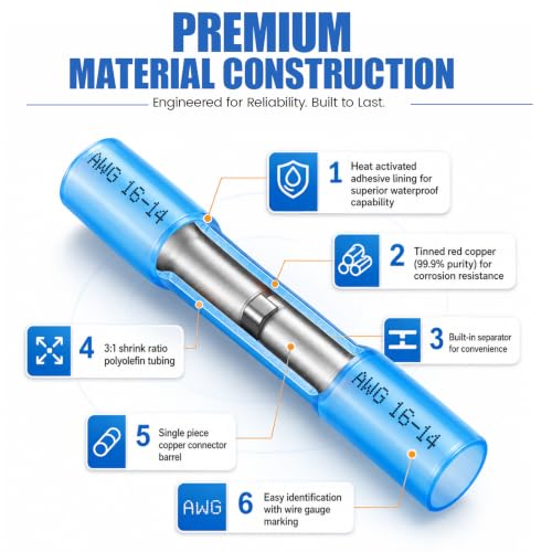 Heat Shrink Butt Connectors Kit 1500 PCS,Waterproof Wire Connectors - size: 22-16/16-14/12-10 AWG(1500PCS)