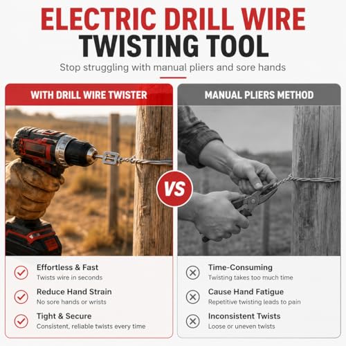 Electric Drill Wire Twisting Tool, Heavy Duty Wire Twister Attachment with 1/4" Hex Shank, Alloy Steel Wire Twisting Bit for Fence Wiring, Rebar Tying, Construction & Industrial Use, (9# 2pcs) - color: Grey