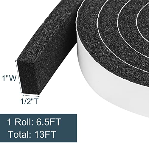 YIJUHOU Weather Stripping Door Seal Window Air Conditoner Insulation Foam Seal Tape Black Open Cell Door Seal Strip (1IN*1/2IN*13FT) - size: 1IN*1/2IN*13FT