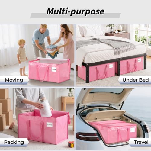 8 Pack Extra Large Clothes Storage Bins with Lids, Moving Bags, Pink - color: Pink, size: 8 Pack
