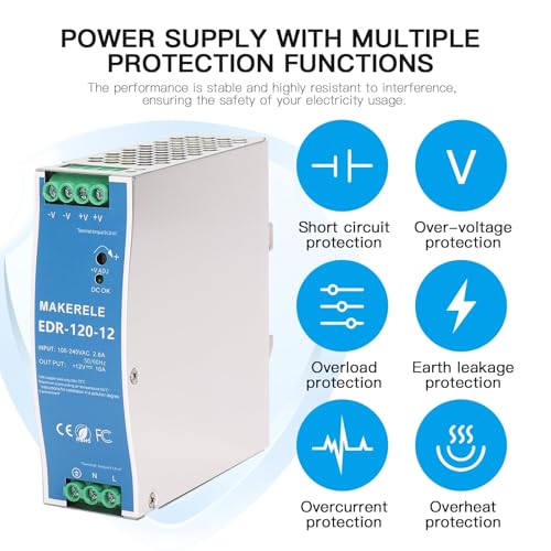 MAKERELE 120W 12V AC to DC DIN Rail Power Supply - style: 120W-12V