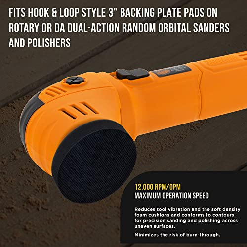 Dura-Gold Pro Series 3" x 10mm Soft Density Interface Pad, 3 Pack - Hook & Loop Foam Protection Cushion, Used Between Sander Sanding Discs, Polisher Polishing Pads & Backing Pads, Drill - Auto Detail - style: 3" - No Hole