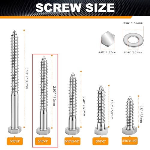 Hex Head Lag Bolts for Wood, Lag Screws 5/16" x 3",30 PCS - size: 5/16" x 3"