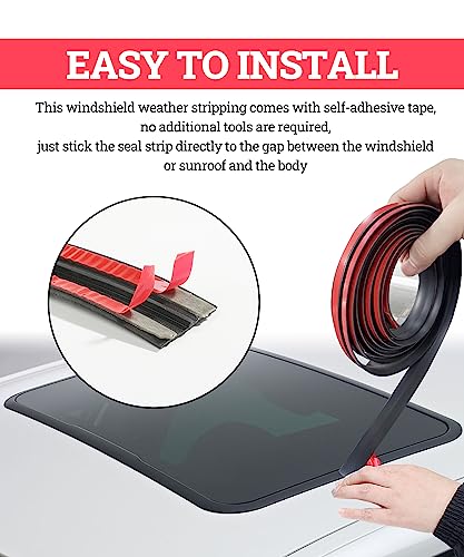 Zlirfy 22Ft Car Windshield Rubber Seal,Car Windshield Seal Strip,T Shape Automotive Weather Stripping for Front Rear Windshield,Automotive Door Sealing Strip Sunroof Seal