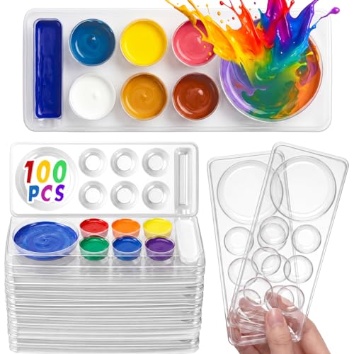 100 Pcs Large Clear Rectangle Paint Tray Palette Disposable Watercolor Palette Acrylic Pallet Color Mixing Tray for Painting Party Oil Watercolor Craft Supplies DIY Art Painting - style: Rectangle
