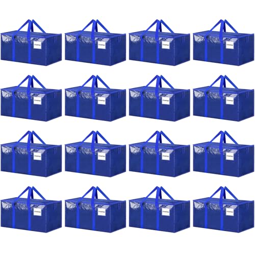 16 Pack Extra Large Clothes Storage Bins with Lids, Moving Bags, Blue - color: Blue, size: 16 Pack