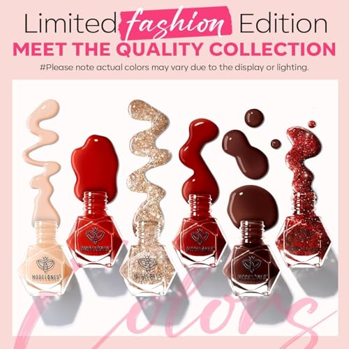 modelones Quick Dry Nail Polish Set, 6 Colors Red Nude Gold Glitter - color: A3 Red Glitter