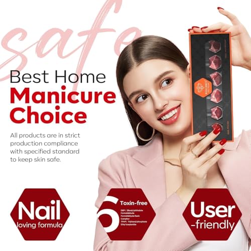 modelones Red Nail Polish Set, 6 Colors Cat Eye Dark Ruby Cherry Glitter - color: A1 Apple Red