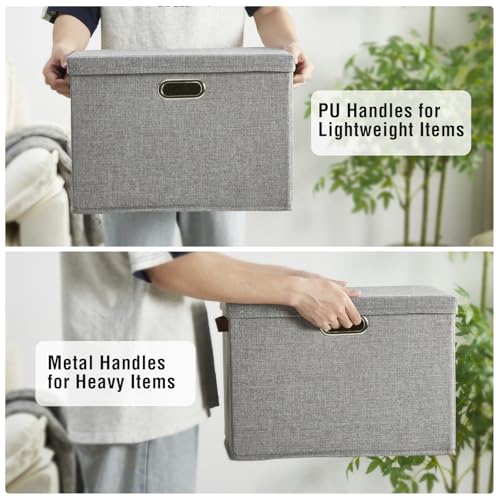 17" Large Fabric Storage Box with Lids, 3-Pack, Gray - color: Gray, size: Large-17"