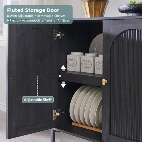 IFGET 61.75" W Modern Arch Sideboard Buffet Cabinet with Storage, Dark Grey - color: Dark Grey, size: 2 Pieces