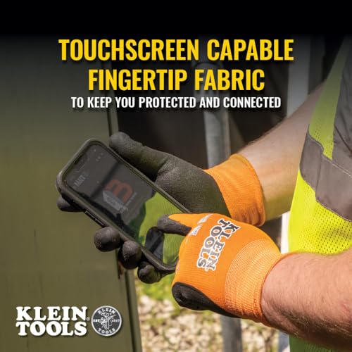 KLEIN TOOLS 60579 Work Gloves, Knit Dipped Cut Resistant ANSI A1 Nitrile Coated Gloves, Nylon-Spandex, Touchscreen Capable, Small, 2-Pair - size: Small, style: 2-pair Pack