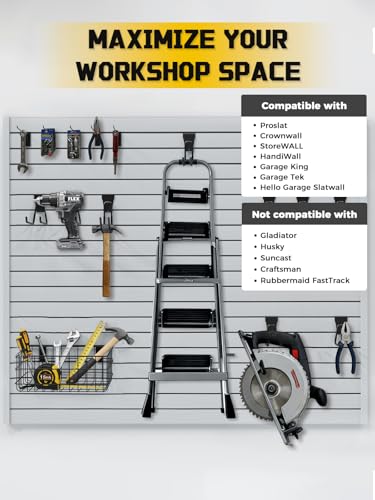 AZUNO 32Pcs Slatwall Accessories Set with 4 Slatwall Baskets & 26 Multi-Sized Slatwall Hooks and 2 Heavy-Duty Storage Straps for Garage, Workshop, and Home Organization Storage - size: 4 Baskets+26 Hooks+2 Straps