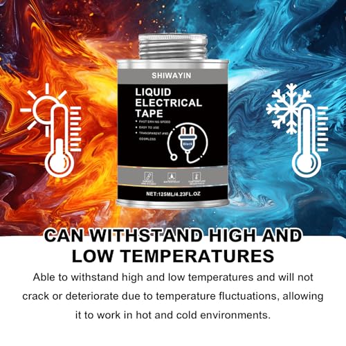 Liquid Electrical Tape 2-Pack, Black, 125ml Each, Waterproof, Fast Drying, High Temperature Resistant, Flexible Rubber Coating for Wires Cables Electrical Equipment, Anti-Corrosion Insulation Sealant
