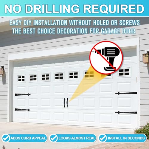 Magnetic Garage Door Hardware,Garage Door Magnetic Decorative Hardware with 4 Hinges + 2 Handles Gave Your Door a New Look,Garage Door Magnets Easy Install,Never Fade Garage Door Handle(Modern Style) - style: Modern
