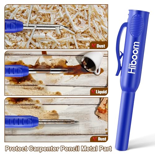 Hiboom 2 Pack Carpenter Pencils with Pencil Cap and 18 Refills, Blue - color: Blue