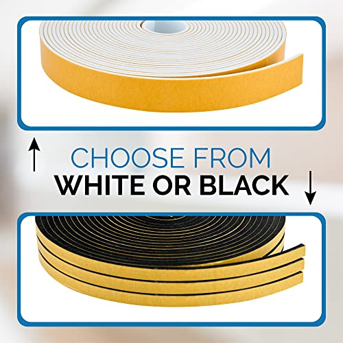 High Density Foam Weather Stripping Door Seal Strip Insulation Tape Roll for Insulating Door Frame, Window, Air Conditioner | Self Adhesive Sealing Weatherstrip (White, 1/2 in x 1/4 in 30 Ft) - color: White, size: 1/2 In x 1/4 In x 30 Ft